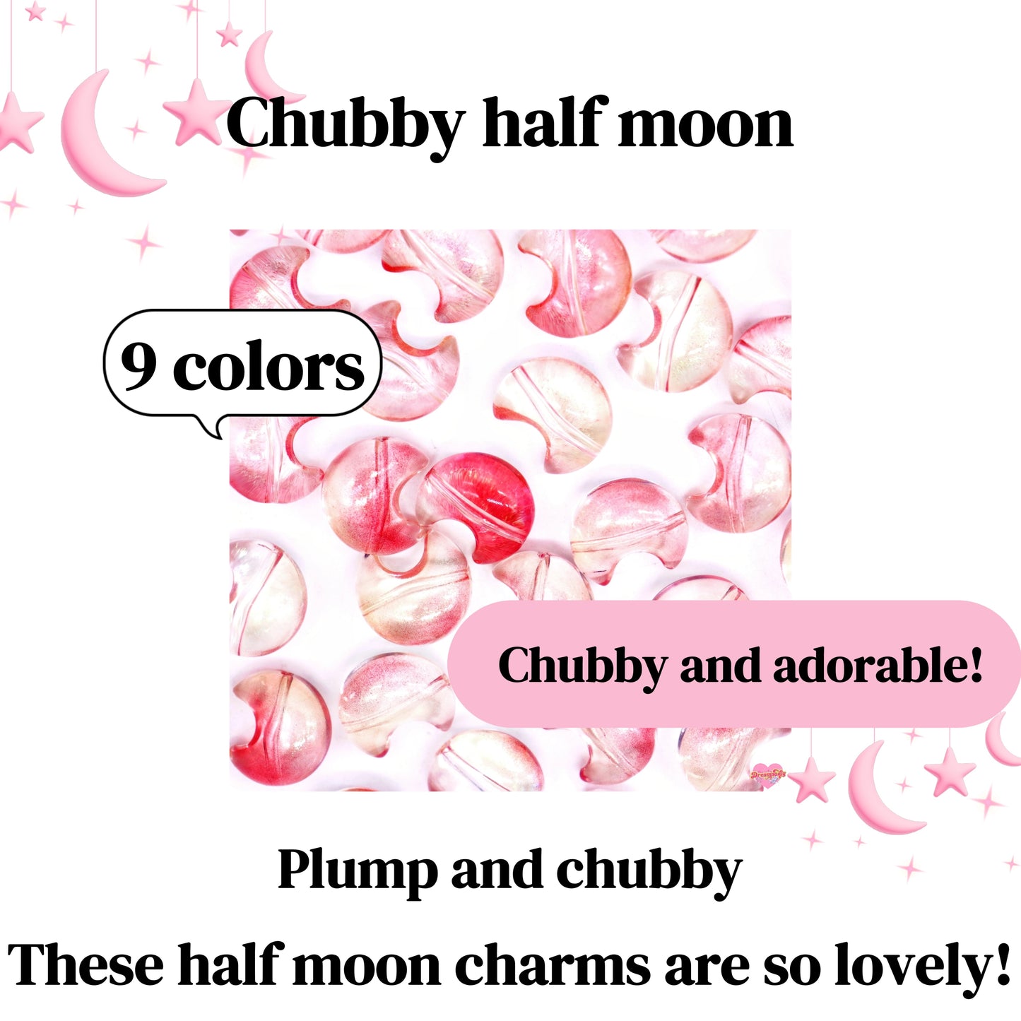 only 10 sets【Live Opening】Chubby half moon charms (glass) (with heart and cake) - Maya